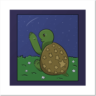 Cute Turtle And Stars Posters and Art